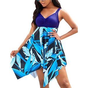 BUCOTA Swimsuits Swimdress Two Piece Plus Size Tankini Bathing Suits, Blue, M,